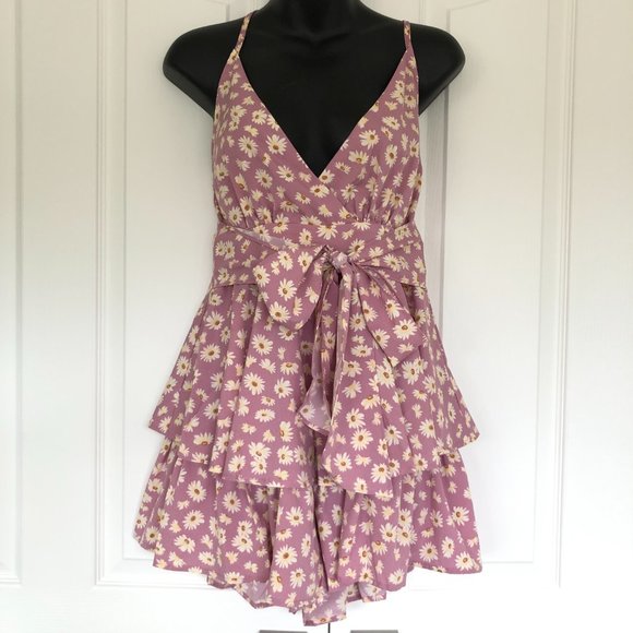 Pink Floral Strappy Ruffled Romper - Picture 1 of 5